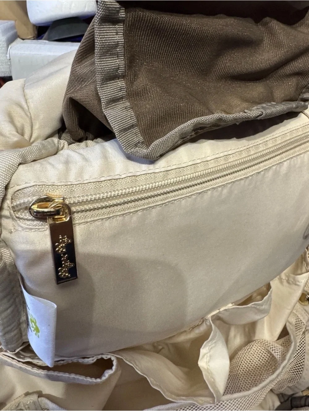 Itzy Ritzy Beige & Brown Herringbone Diaper Backpack with Tassel